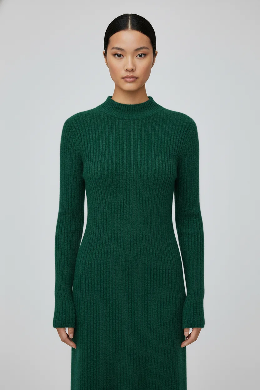 Ribbed Knit Mock-Neck Maxi Dress - Image 3