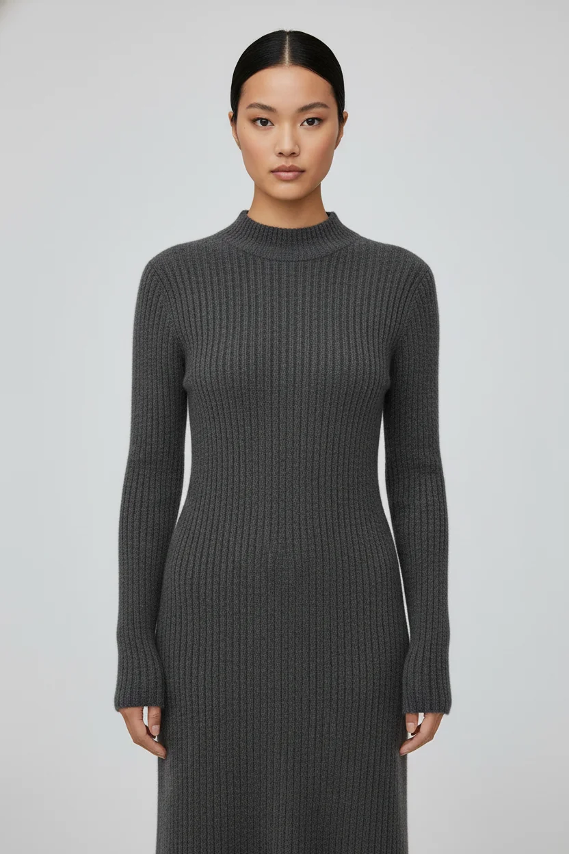 Ribbed Knit Mock-Neck Maxi Dress - Image 4